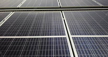 Closeup of solar panel farm eco technology