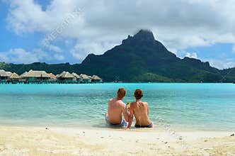 Romantic honeymoon couple on Bora Bora
