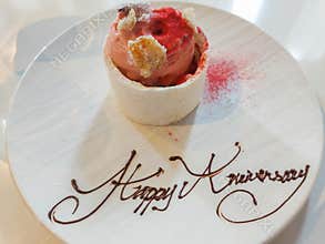Happy Anniversary Dessert on plate