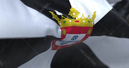 Close-up of Ceuta flag waving in the wind