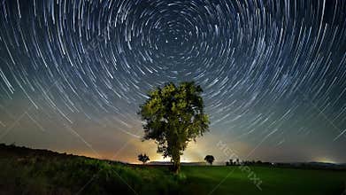 Time lapse of the night sky with star trails