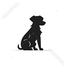 Black Silhouette Dog Icon On White Background - Digital Illustration