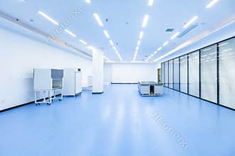 The empty blue tech lab room