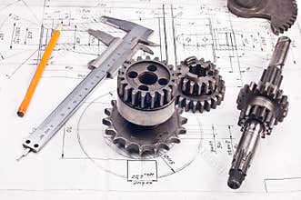Calliper with part on Engineering drawing