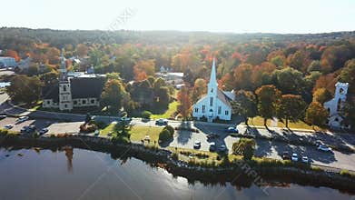 Magnificent aerial views of Mahone bay town a UNESCO site, Nova Scotia, Canada