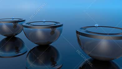 A chrome hemisphere or bowl with a lid stand.