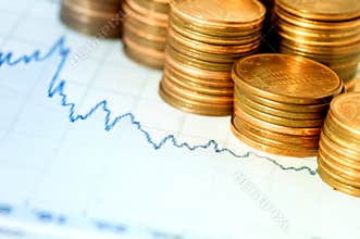 Financial chart and coins