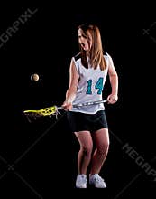 Girls Lacrosse isolated on black background