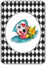 Alice in Wonderland Watercolor hand drawn  characters on Grunge vintage  black and white diamond checker circus  banner