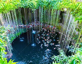Swimming at a Cenote Waterhole in Yucatan, Mexico