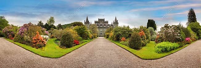 Inveraray castle and garden with blue sky, Inveraray,Scotland