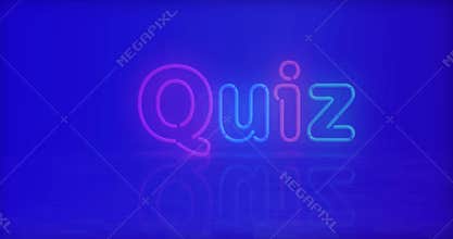 Quiz and barber shop neon symbol 3d flight between