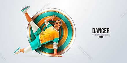 Realistic silhouette of a young hip-hop dancer, breake dancing man isolated on white background. Vector illustration