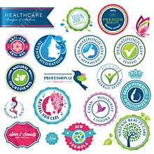 Set of health care badges and stickers