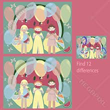 in the Funny BABIES for children up to 7 years old rebus, find 12 differences