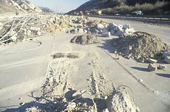 The remnants of a freeway collapse