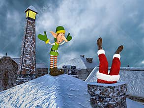Funny Santa, Chimney, Christmas, Stuck
