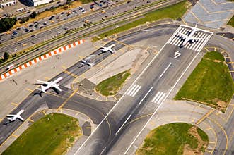 Airport runway airplanes