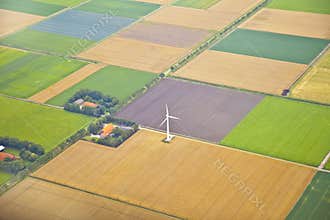 Farm landscape with windmill from above