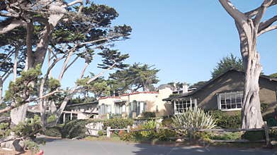 Suburban street, residential district, houses or homes, California architecture.