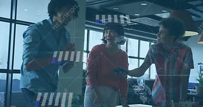 A modern office is a happy and diverse place where people discuss work and collaborate on projects