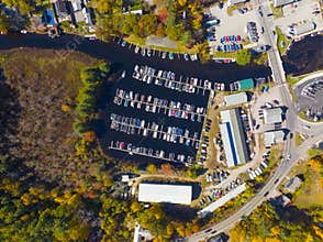 Alton Bay aerial view in fall, NH, USA