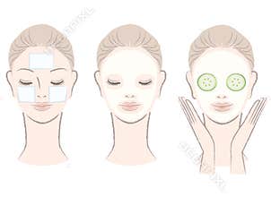 Set of beautiful woman with face mask