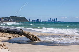 Sand pumping to replenish the beach on the Gold Coast in Australia