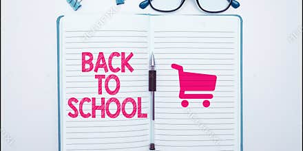 Hand writing sign Back To School. Business showcase New Teachers Friends Books Uniforms Promotion Tuition Fee