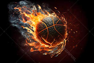 a Glowing Ball Burning on Fire in Orange Flames, Giving off Heat and Smoke for Competitive Basketball: A Visual representation of