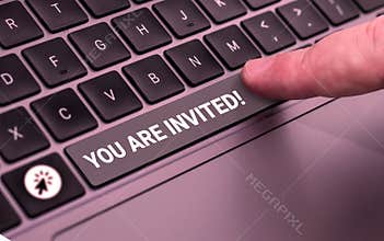 Conceptual display You Are Invited. Word for Receiving and invitation for an event Join us to celebrate