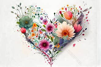 Floral heart Heart of flowers Wedding card Love symbol on white background
