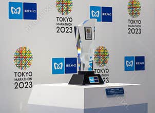 Trophy displayed at Tokyo Marathon EXPO 2023