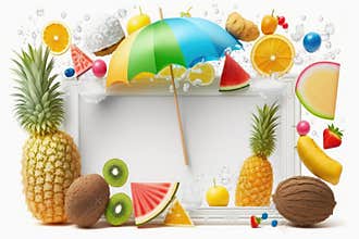 Set of watercolor summer elements on white background. Ai generative