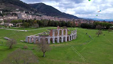 italian landmarks - impressive Gubbio town in Umbria. Aerial drone video