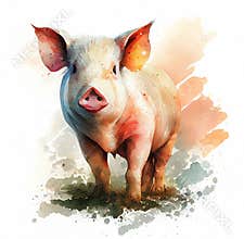 Piglet farm hand drawn watercolor illustration farm animals livestock