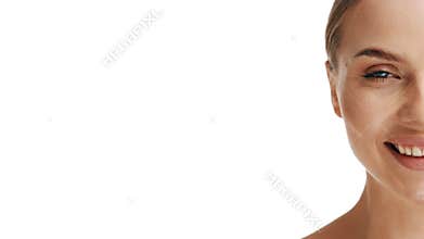 Beauty Woman face Half Portraits. Beautiful Spa model Girl with Perfect Fresh Clean Skin.