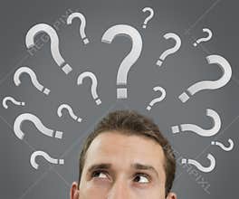 Man thinking concept with question marks