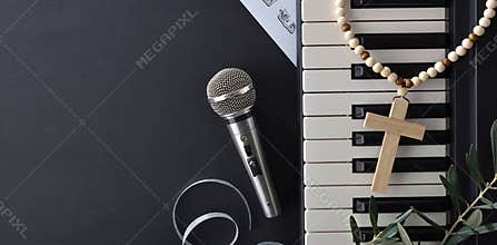 Religious music background with piano and voices for Palm Sunday