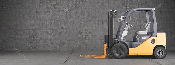 Forklift truck on industrial dirty wall background