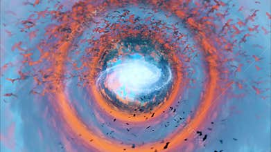Birds in fantastic galaxy tunnel
