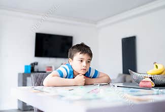 Education concept, Kids playing board game school classroom,Boy having fun playing cards at home,Children playing recycle words