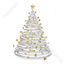 3D Christmas tree made of metal spirals and gold stars