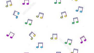 Bright falling musical symbols, notes on a white background. Seamless background template video 4k looped