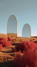 Red sunset in desert. Mirrors on a landscape.
