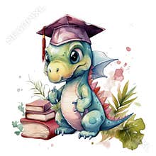 Dinosaur Graduate Student University School Watercolor Sublimation Clipart