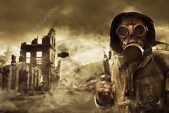 Post apocalyptic survivor in gas mask