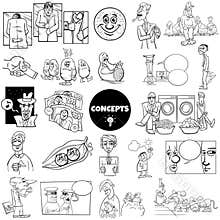 cartoon concepts or metaphors with comic characters set