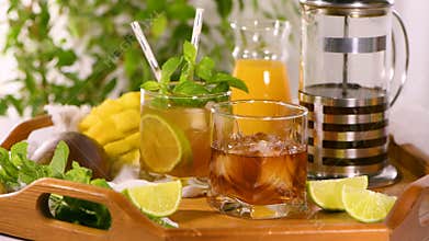 Make Mango iced tea with lime and mint.