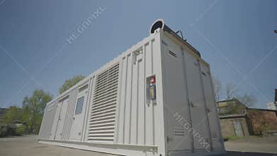 Diesel industrial power generator generator. Exterior of a large industrial generator. Mobile diesel generator